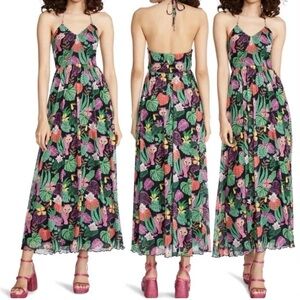 Betsey Johnson Women’s Paulina Halter Maxi Black Tropical Dress Size L